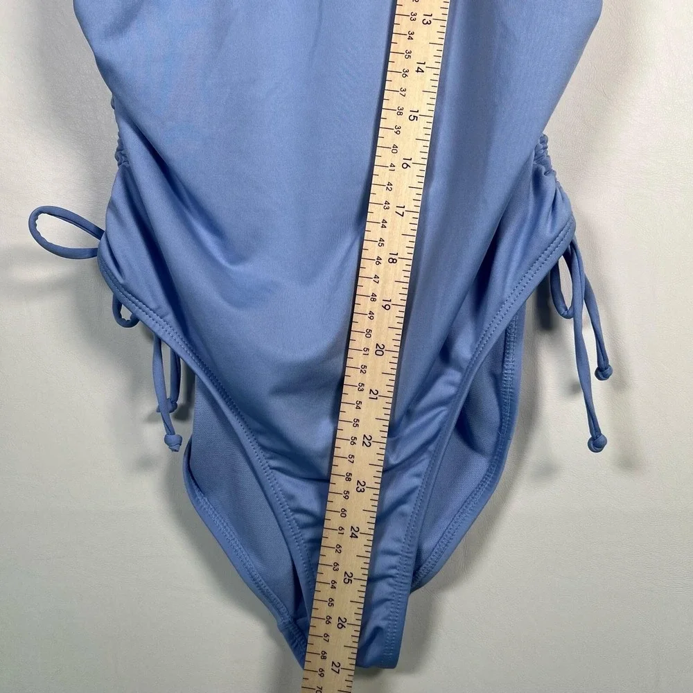 NWT Hurley Light Blue One Piece Swimsuit Front Logo Ruched Sides HURN23017 LARGE